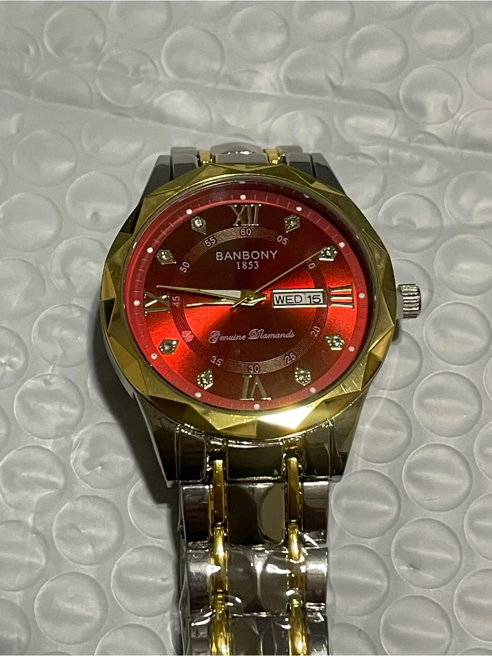 BANBONY stainless steel strip Quartz Watch with Rhinestone, Roman Numeral 41mm